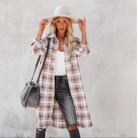 Vici Tops - NWT-Vici Tanja Pocketed Plaid Button Down shacket-copper, size small, S